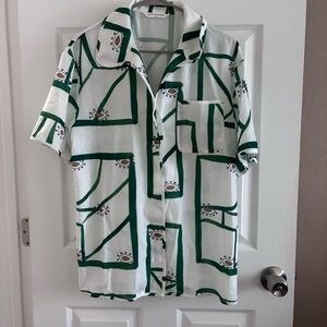 Commense Button Down Short Sleeve Shirt, Size Medium